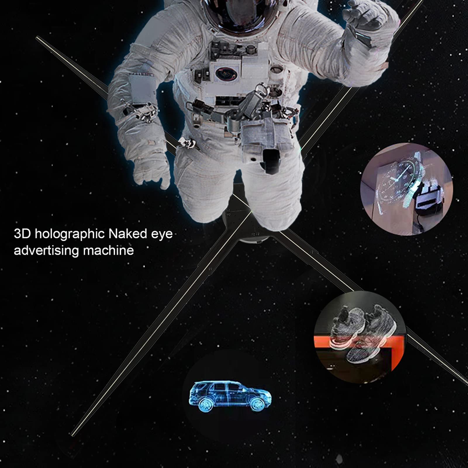 3D Hologramm Ventilator, 100cm 3D Holografische Werbung Maschine, Naked Eye Holographic Projection Fan für Party (US-Stecker)