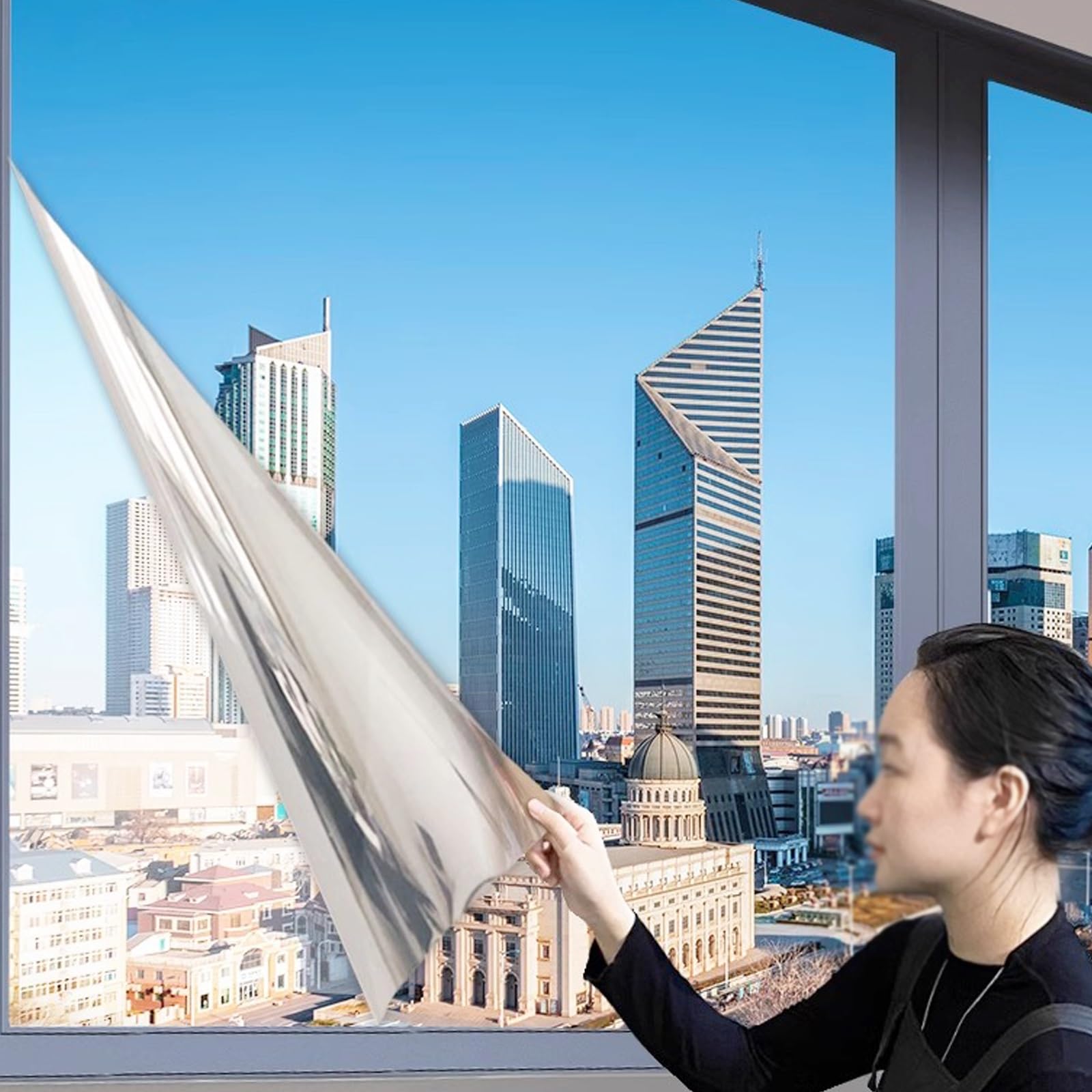 HJXGQJM Spiegelfolie Fenster Sichtschutz Fensterfolie Sonnenschutz Hitzeschutz Sonnenschutzfolie UV Schutzfolie Fenster Selbsthaftend, Festerfolie Sonnenschutz(152x700cm(60x275in))
