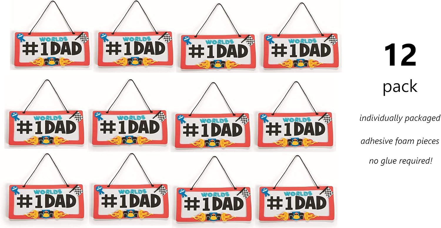 Fun Express 12 pieces #1 Dad License Plate Sign Craft Kit - DIY Father's Day Craft Gifts for Kids