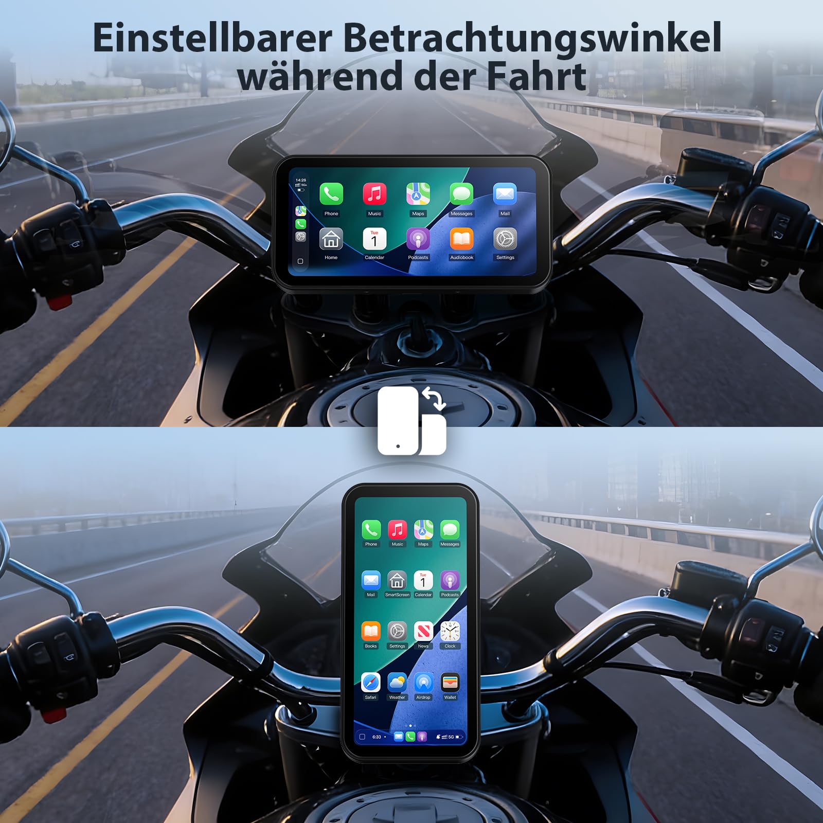 A622 Motorrad CarPlay 6.25 Zoll-Touchscreen-Display, kabelloses CarPlay und Android Auto, IP67 wasserdicht, Reifendruckkontrollsystem (TPMS), Dual-Bluetooth, GPS, USB/Acc-Stromversorgung