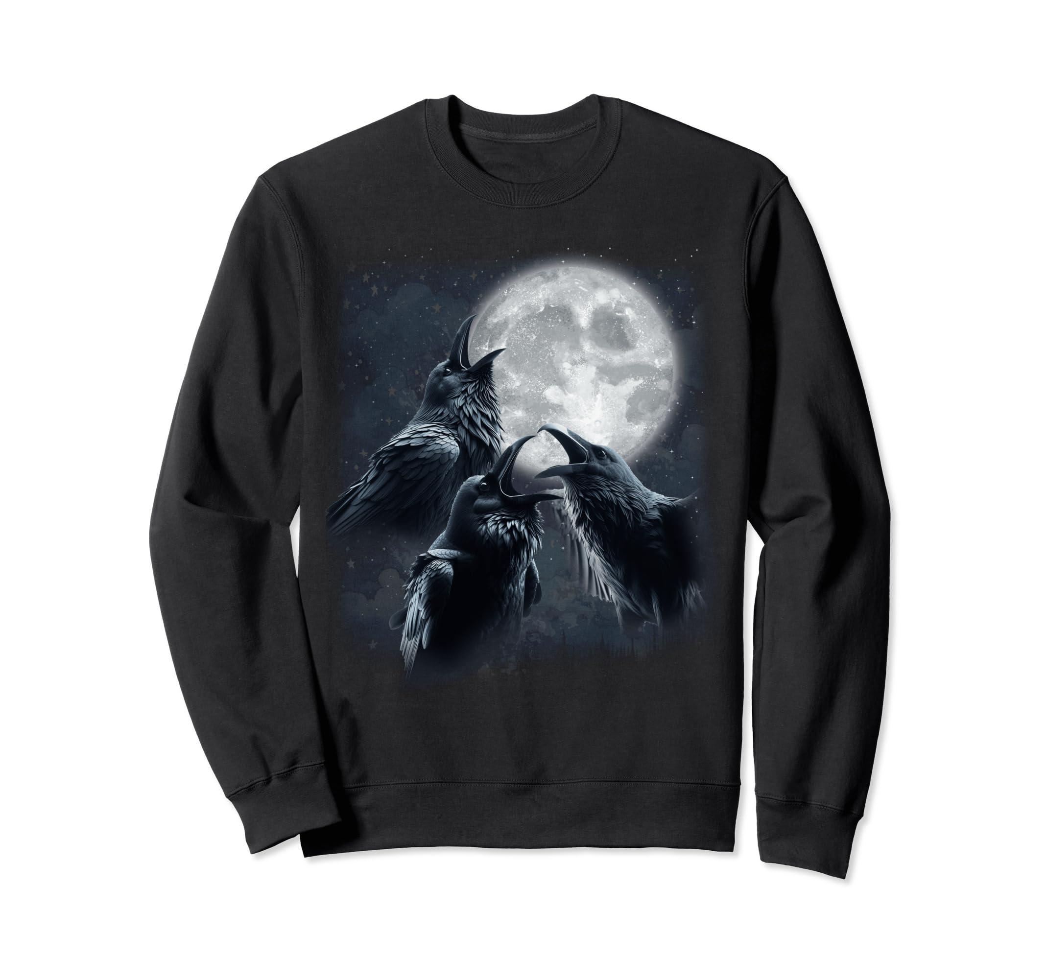3 Black Raven Howling At The Moon Funny Crow Raven Bird Kids Sweatshirt