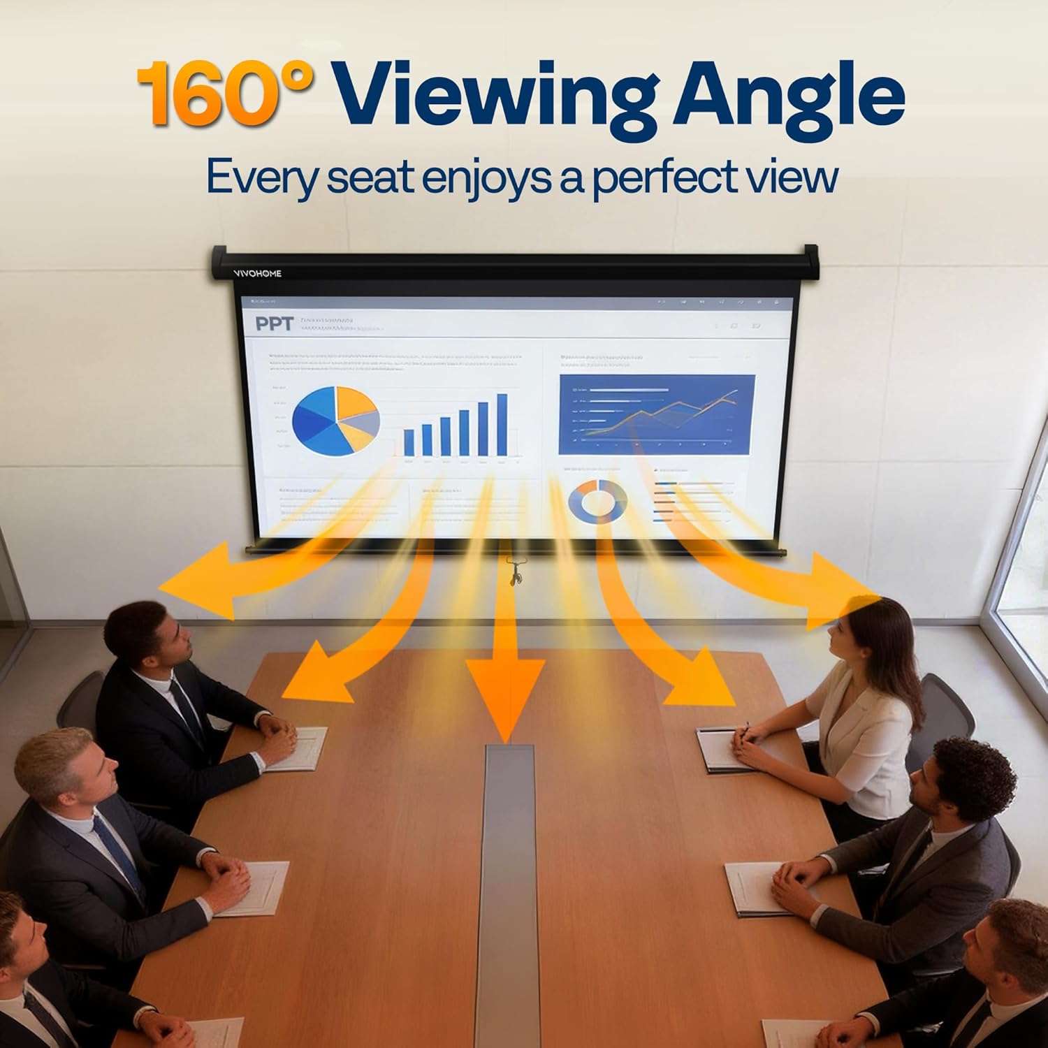 VIVOHOME 100 Inch 16:9 Pull Down Projector Screen, HD 4K Retractable Movie Screen for Indoor Home Theater and Office, Manual Projection Screen with Auto Locking (87W x 49H Inch Display Area)