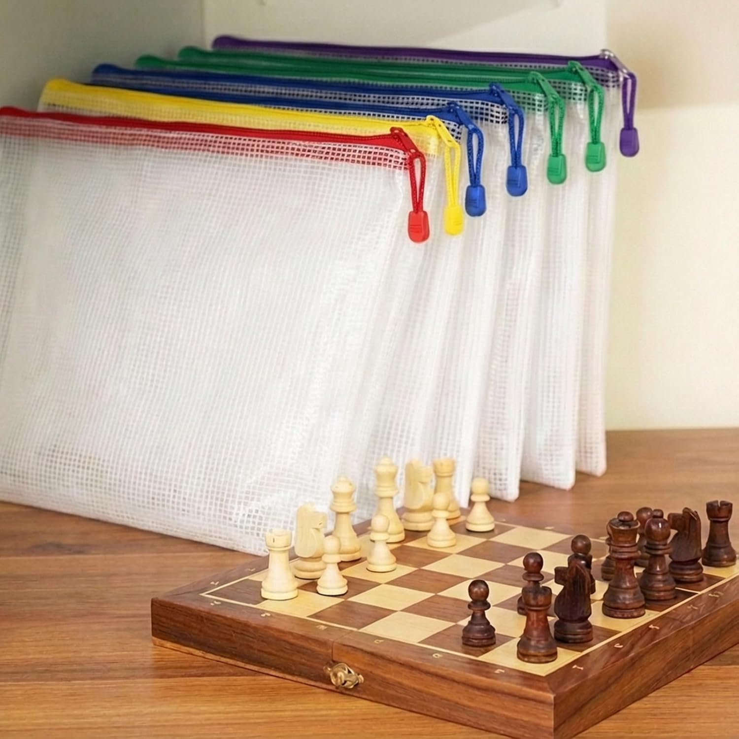 EOOUT 32pcs A4 Zipper Pouch Bags, Mesh Pouch Bags with Labels for Board Games & Puzzles Supplies, Waterproof Document Zipper Cases for School Toys Office Cosmetics Travel Storage,8 Colors - Image 7