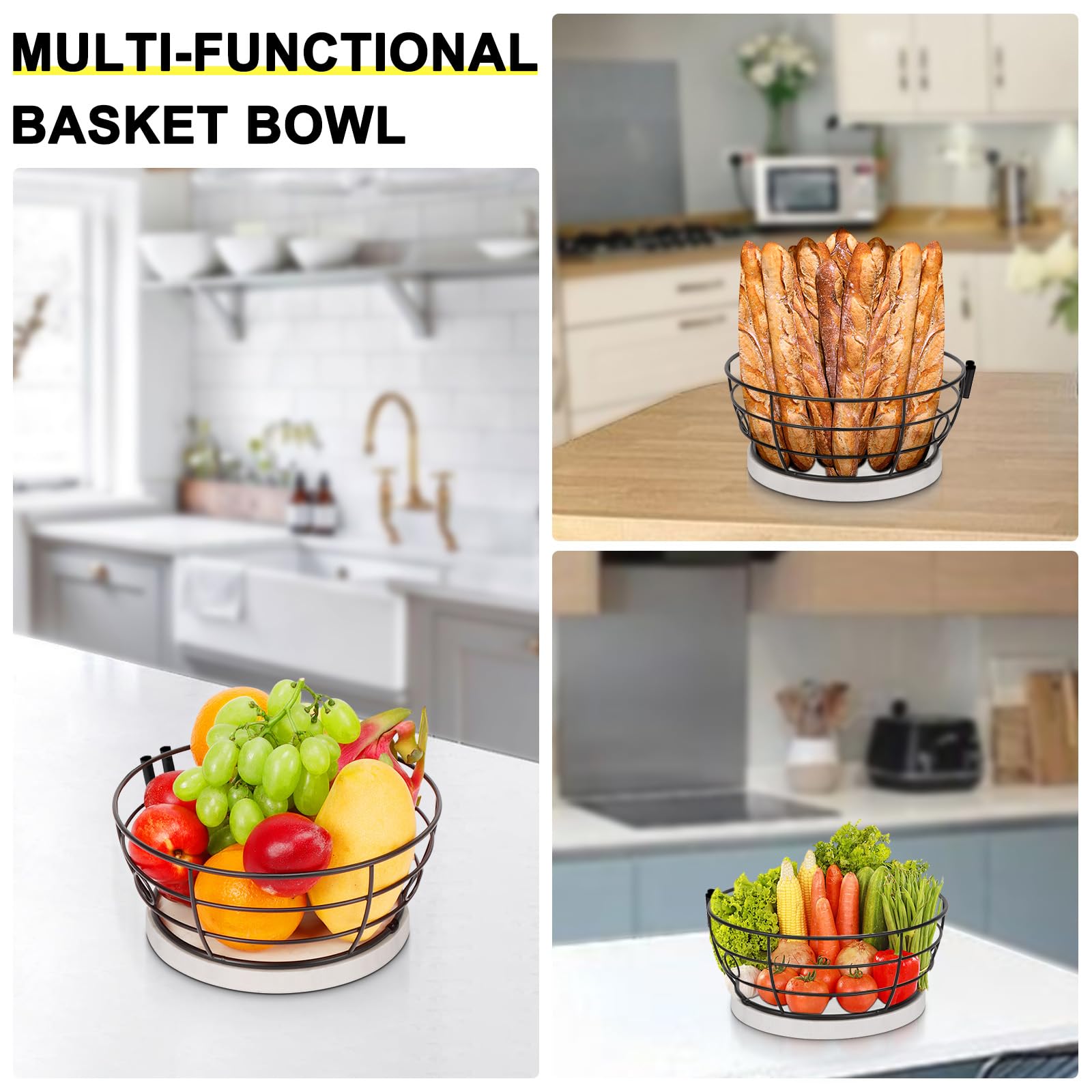 Set 4 cesti frutta 3 piani con supporto per banane, organizer metallico per frutta, verdura e snack, perfetto per cucina e bancone | Leroy Merlin