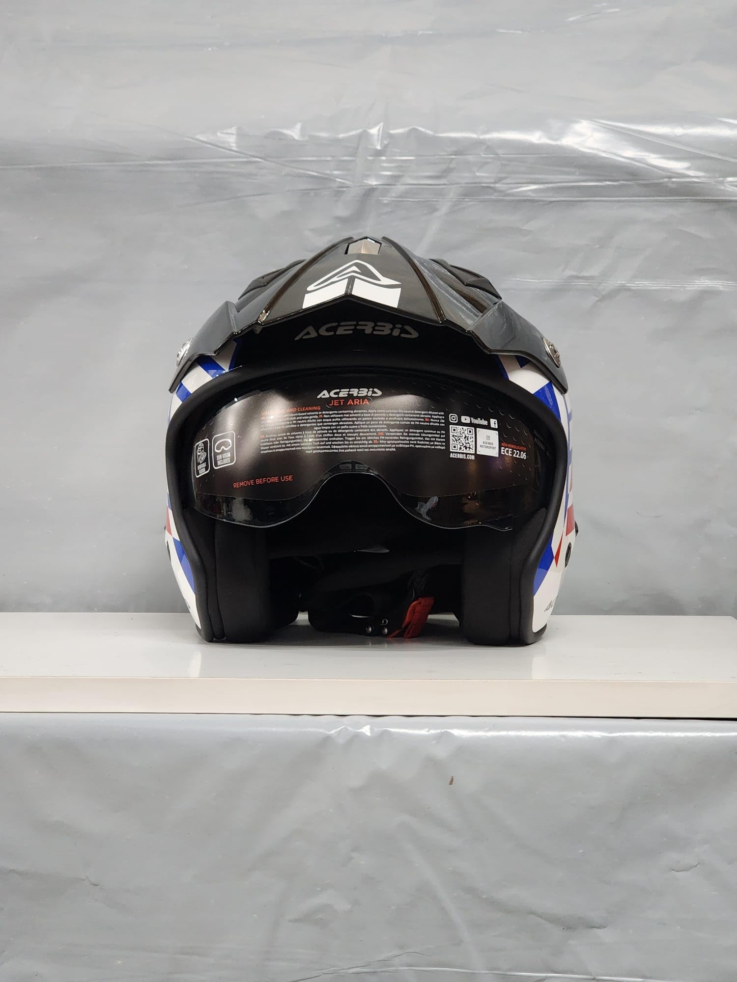 Casco Helmet Jet Aria Trial 22.06 Negro Azul Blanco Rojo Talla XL
