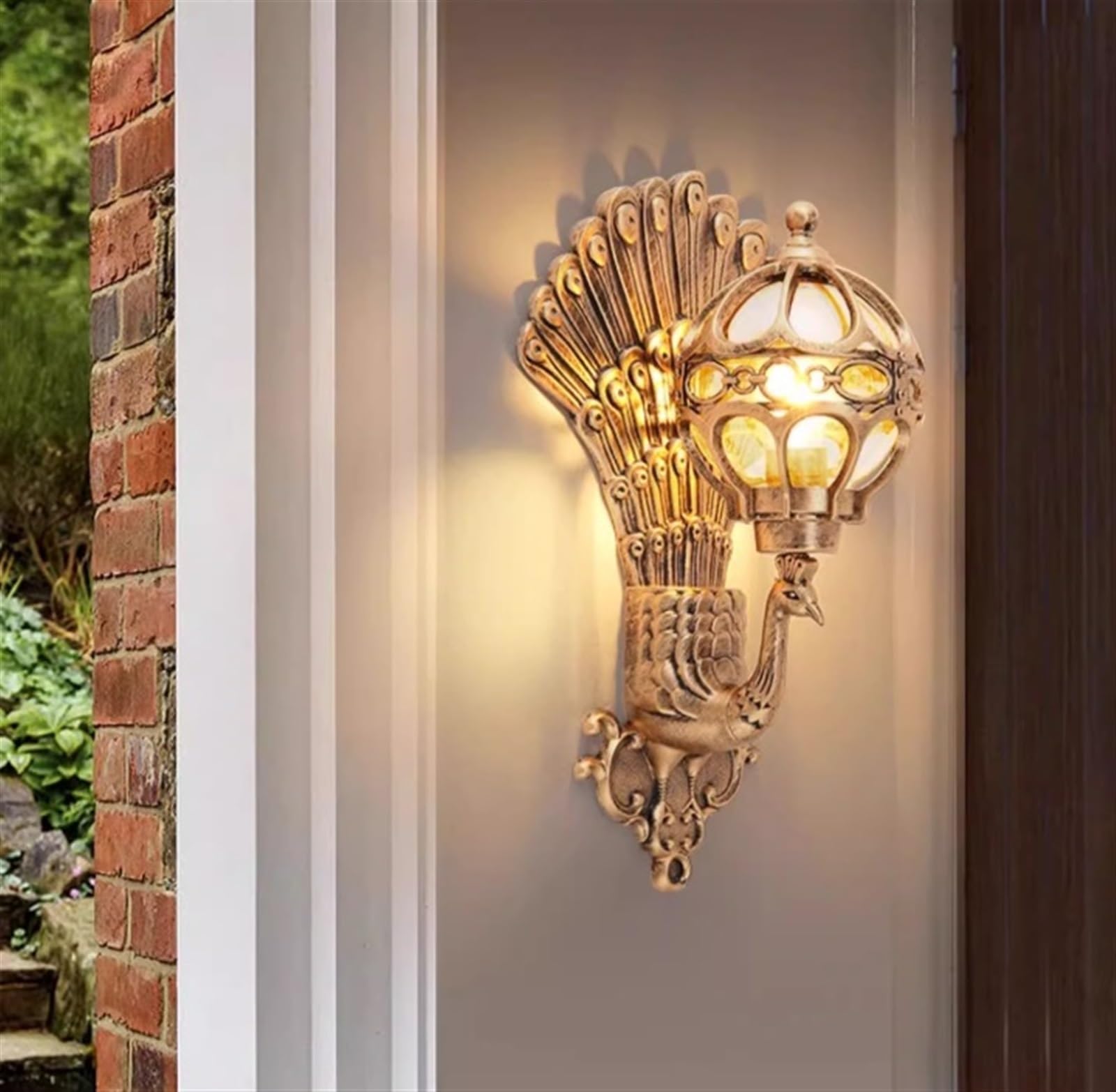 Wejścia Lampa Zewnętrzna Peacock Zewnętrzne Lampy Ścienne Aluminiowe Szklane Ogrodowe Wodoodporne Kinkiety Do Przejścia W Willi Wspólnotowej Oświetlenie Ogrodu(B)
