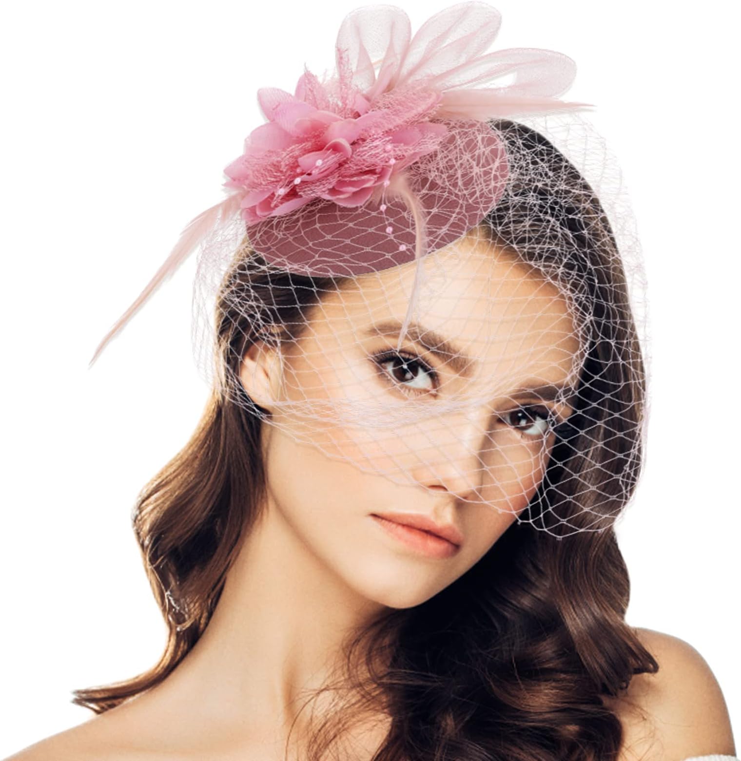 Women's Fascinators Hat Tea Party Headwear with Clip Flower Mesh Headband Derby Hat for Wedding Cocktail