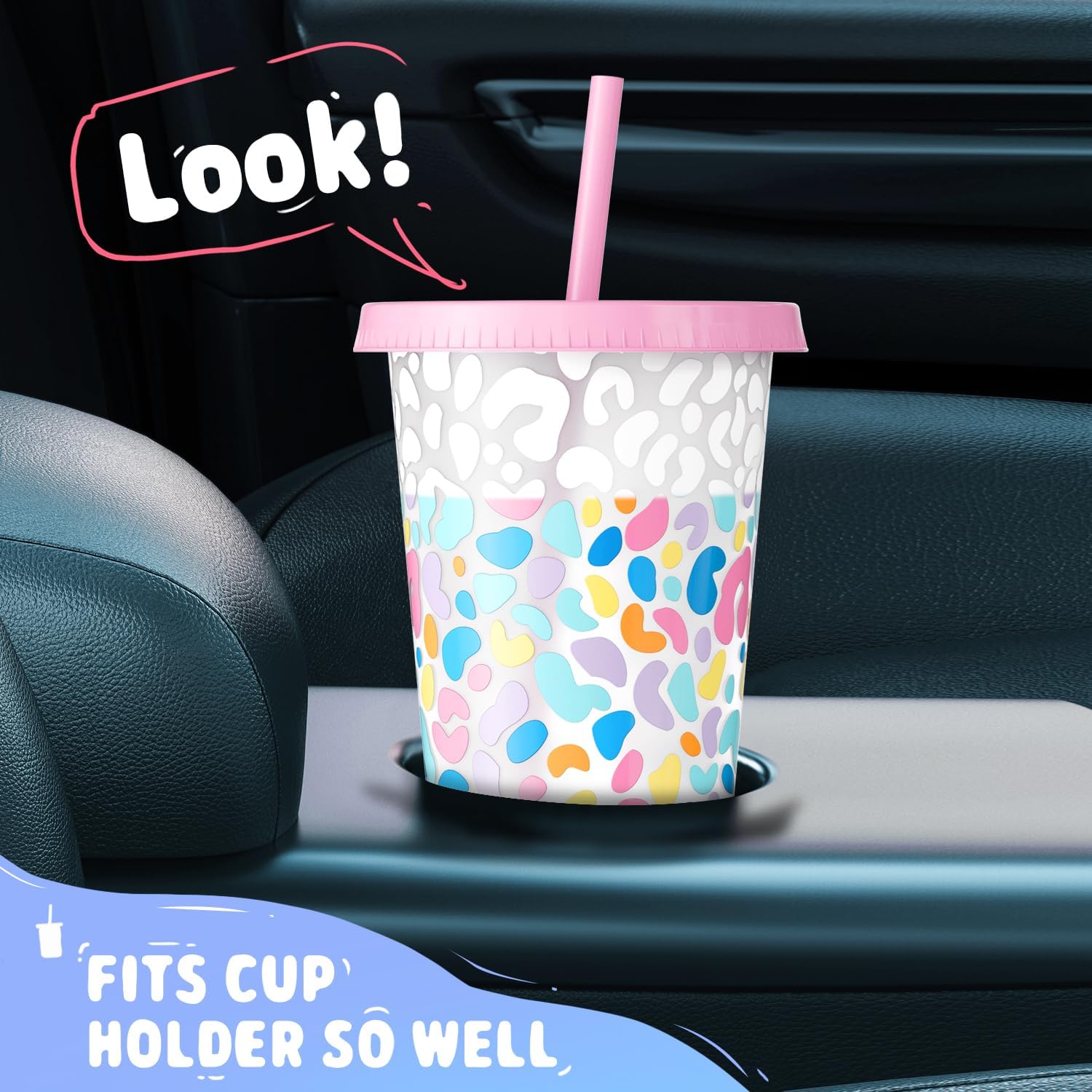 Meoky Plastic Cups with Lids and Straws - 6 Pack 24 oz Color Changing Cups, Iced Coffee Cups, Reusable Tumblers Bulk for Party, Car, Adults, Women, BPA-free (Solid & Patterned) - Image 4