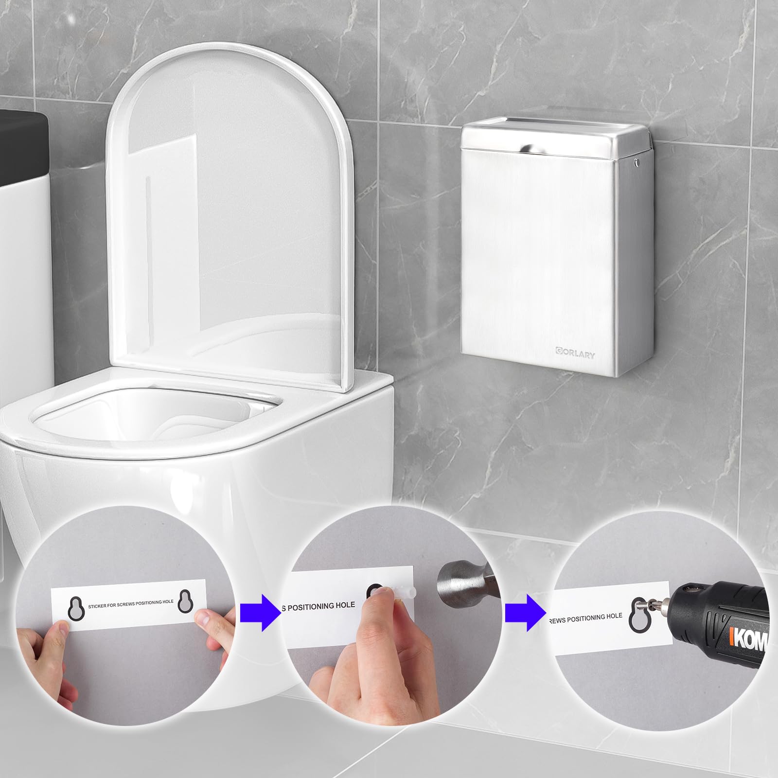 GORLARY Tamponhalter für Damenbinden, wandmontiert, Mülleimer für Badezimmer, saubere und geruchsfreie Toilette für Zuhause, Büro und öffentliche Toiletten (Edelstahl)