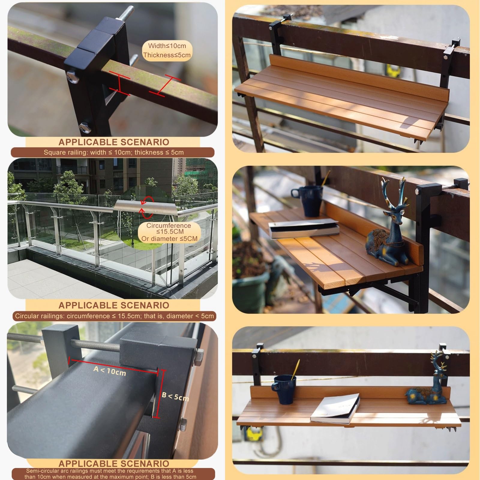 Balkonowy Stolik Barowy Do Balustrad, Składany Stół Wiszący Na Zewnątrz, 80-120 Cm Wiszący Regulowany Stół Tarasowy Do Patio, Stolik Boczny Z Balustradą Balkonową Na Zewnątrz, Do Patio Ogrodowego Wera