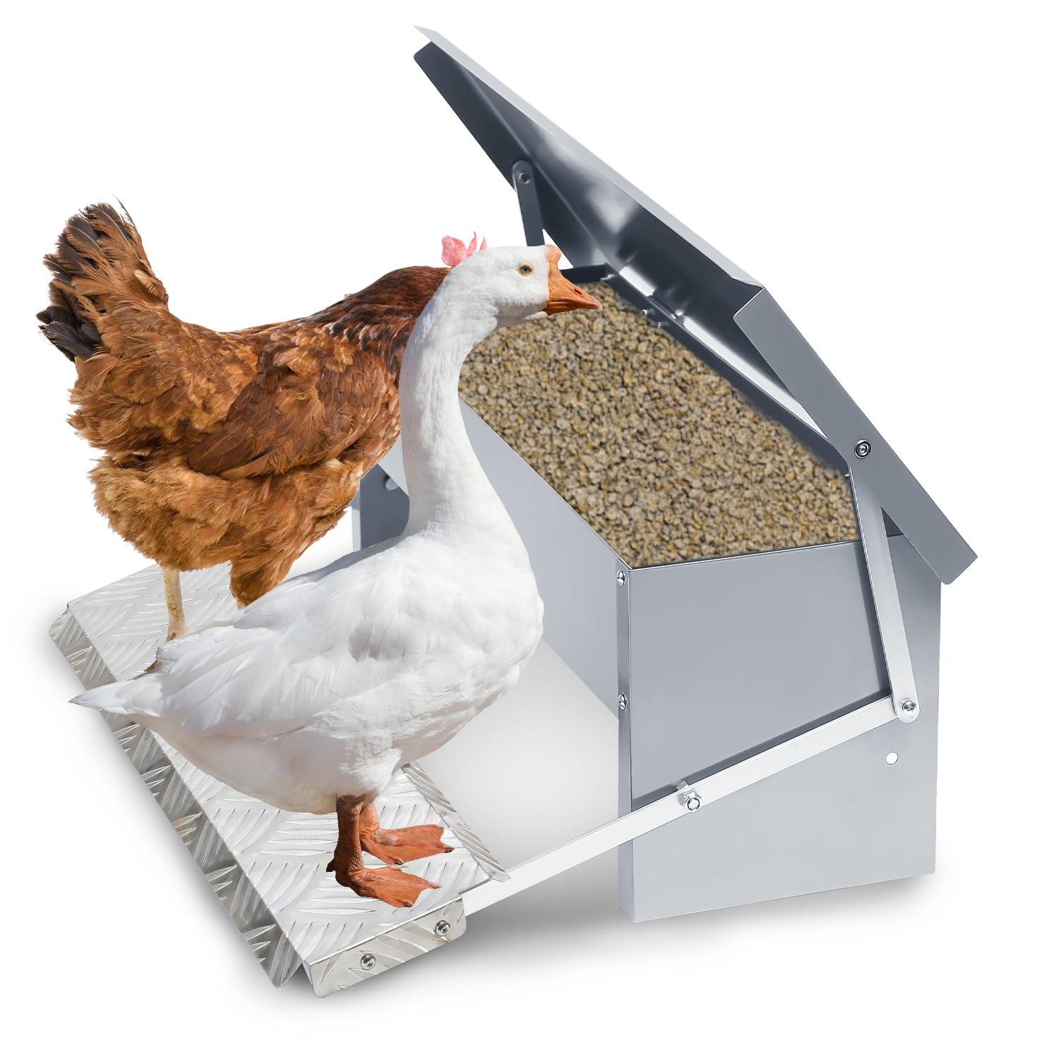 1 mangiatoia automatica per polli da 5 kg, con coperchio, alimentatore, pedale automatico per pollame, cibo per pollo, impermeabile a prova di ratto