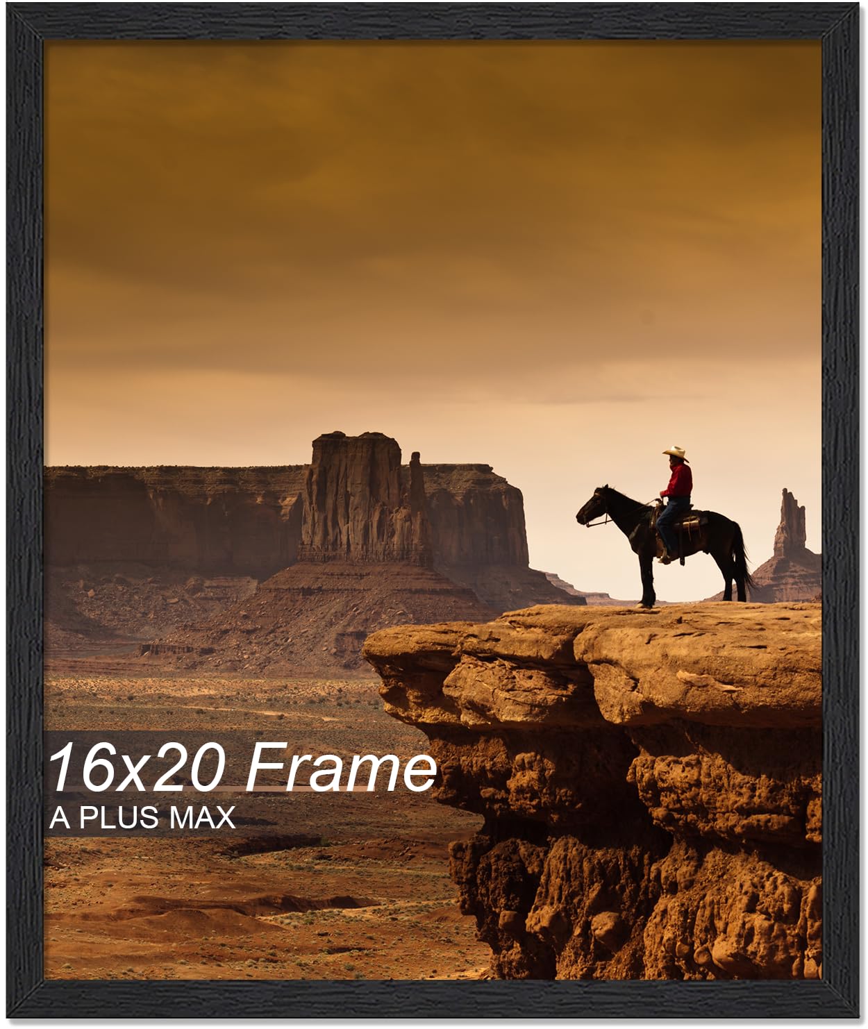 A PLUS MAX 16x20 Picture Frame, Black Engineered Wood Frame for 16 x 20 Inch Picture Poster Photo, Light Weight 16 by 20 Frame with Wood-grain for