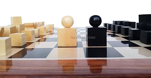 Miniatura 3 de Juego de ajedrez modelo Bauhaus Mid Century Tournament | Ajedrez de madera con tablero de ajedrez de madera de ébano de 17 pulgadas con bordes de