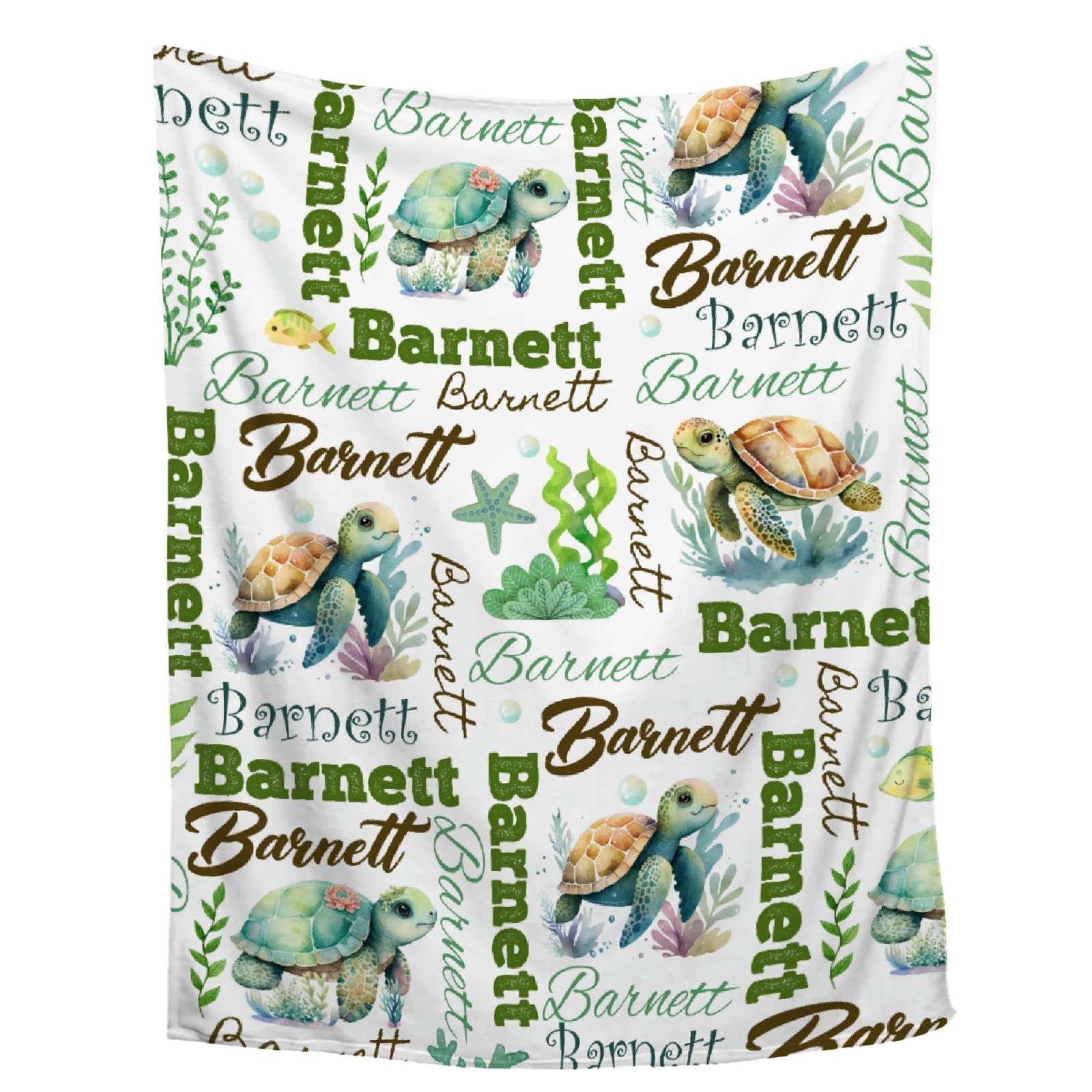 Yukisbea Custom Baby Blanket | Sea Turtle Gift for Boys Girls | Oceans Animals Decor for Sofa Couch Living Bedroom | Personalized Gifts Name Blanket | 50