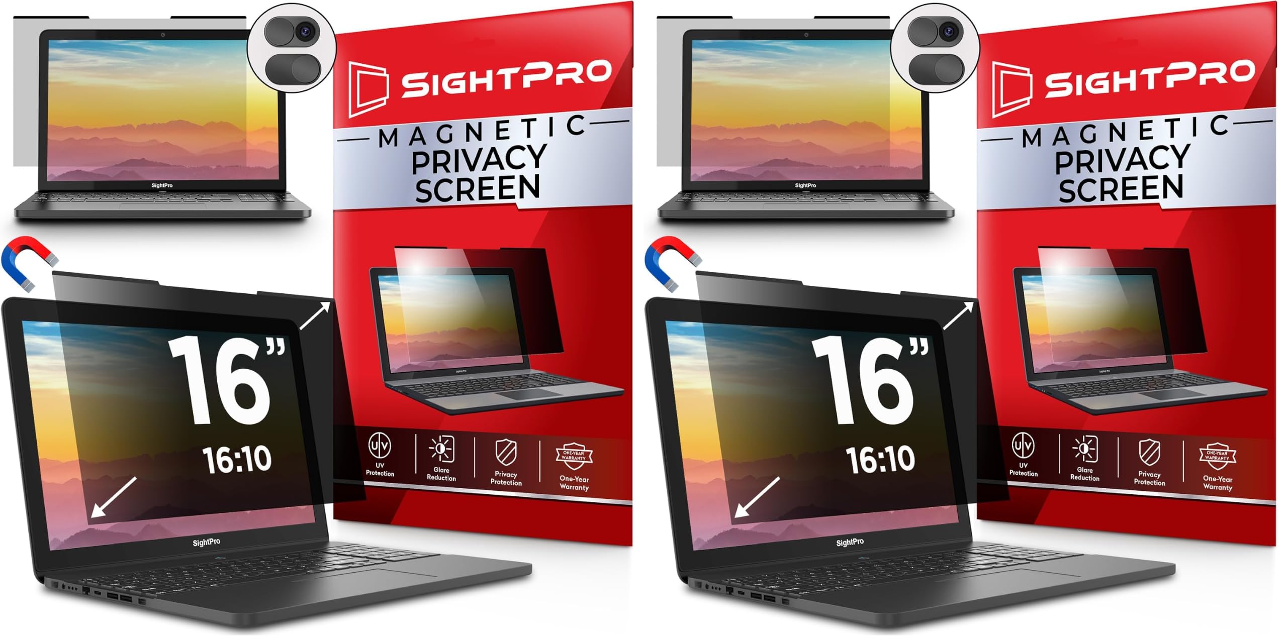 SightPro Magnetic Laptop Privacy Screen 16 Inch 16:10 - Patented Removable Laptop Privacy Filter Shield and Protector (Pack of 2)