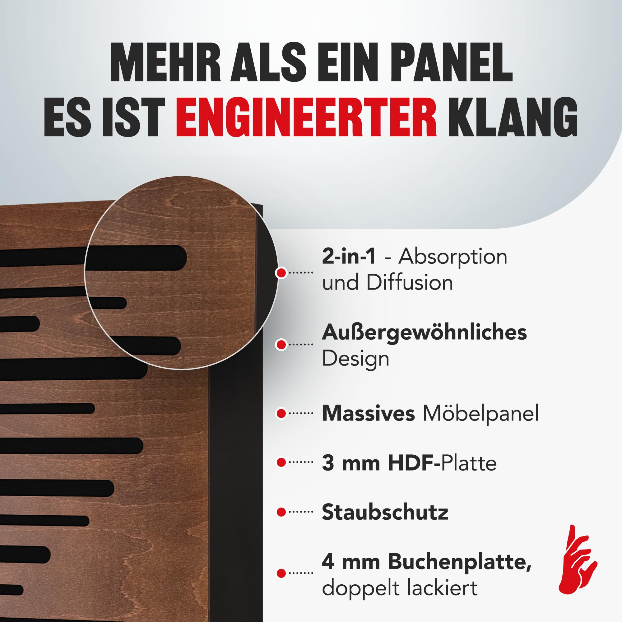 Addictive Sound AbFuser Hybrid Akustikpanel 100x50 cm, Braun | Buchenholz-Diffusor & Bassabsorber 2-in-1, 80-9300 Hz, CNC-Präzision, Made in EU, für Wand & Decke, 36 Monate Garantie