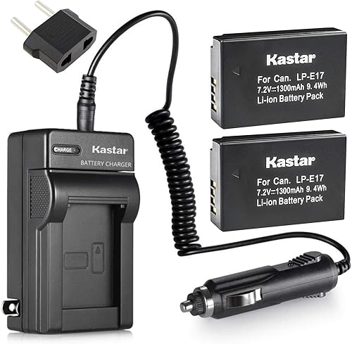 Kastar Paquete de 2 baterías + kit de cargador para batería Canon LP-E17 LC-E17, cargador LC-E17C y Canon EOS M3, EOS Rebel T6i T7i T8i, EOS Rebel