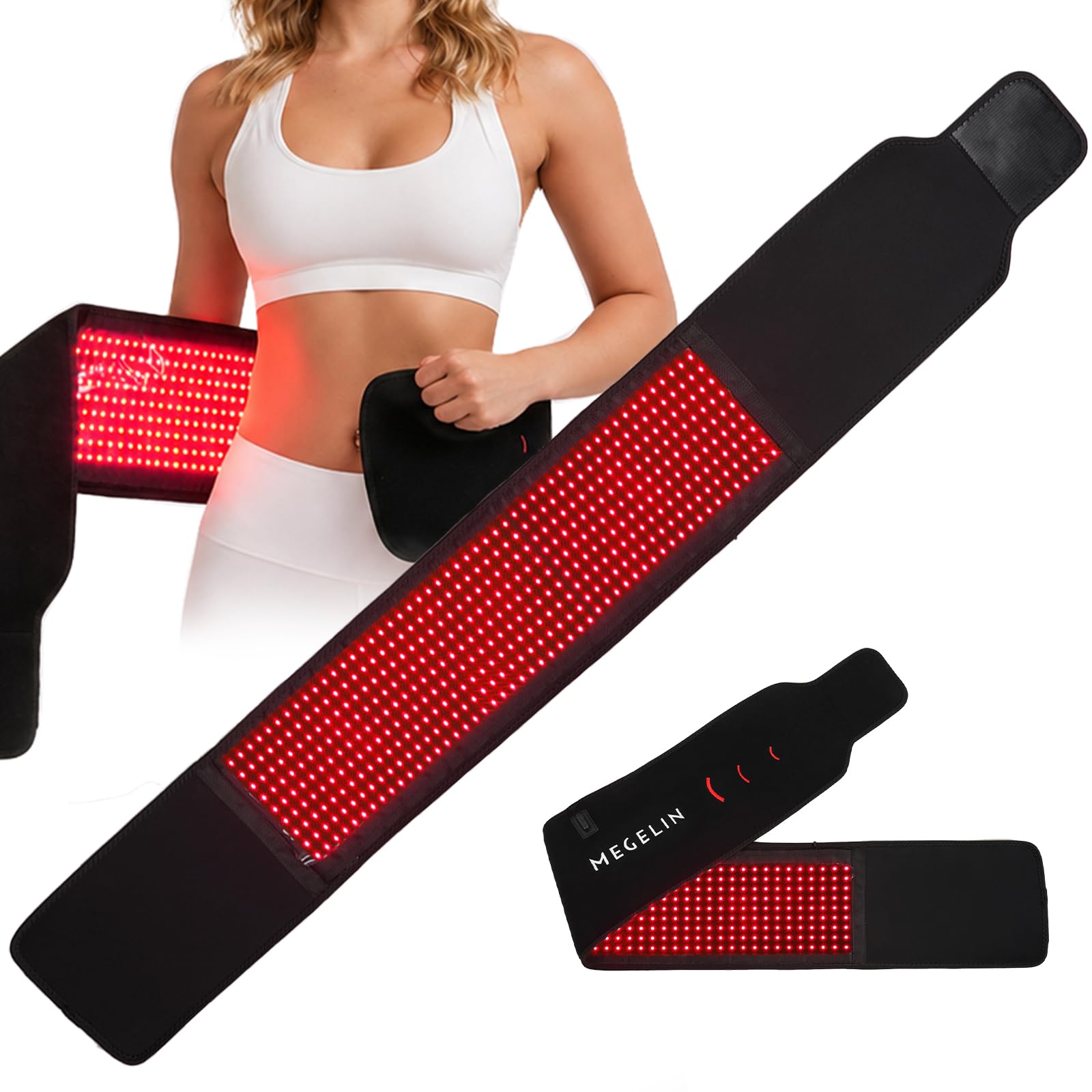 Megelin ContourLux Rotlicht-Gürtel mit 1,350 LEDs, Rotlichtgürtel mit Zeiteinstellungen, 6 Lichtmodi, Rotlichttherapie-Gürtel für Beine, Rücken, Taille, Schultern