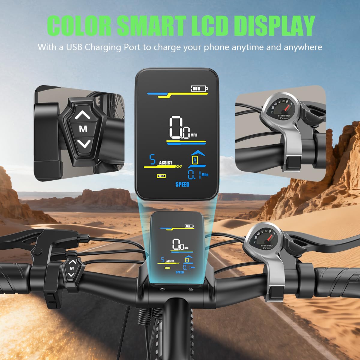 X-koala 26'' Electric Bike for Adults 1200W Peak Motor 65 Miles Long Range 25MPH Commuter E-Bike with 7 Speed Gears IPX7 Waterproof Pedal Assist Electric Mountain Bicycle for Men