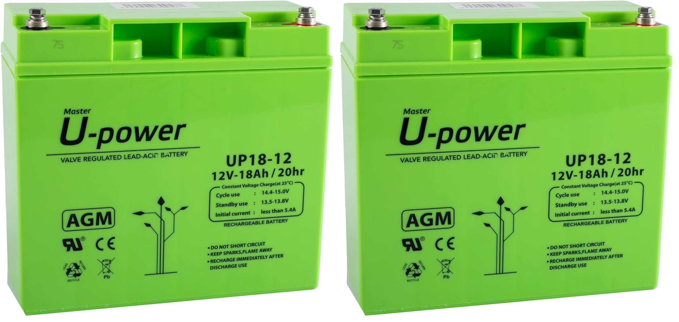 Batería U-Power Plomb AGM 12V 18Ah T6mm (Lot de 2)