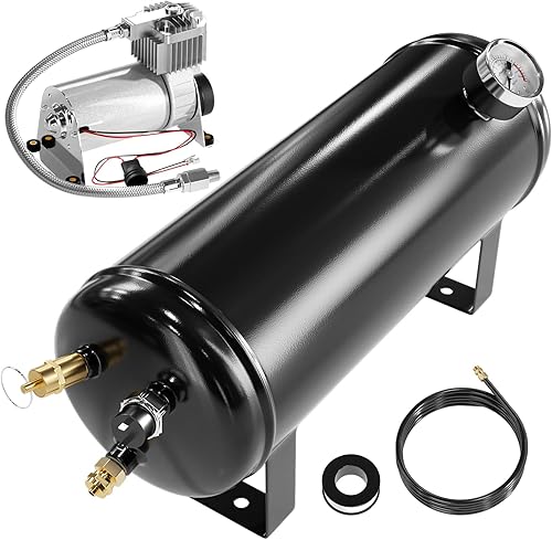 Vista 17 de Compresor de aire 150PSI 12V con tanque de 1.59 galones, bomba de 6L para bocina de camión de tren, compresor a bordo, azul