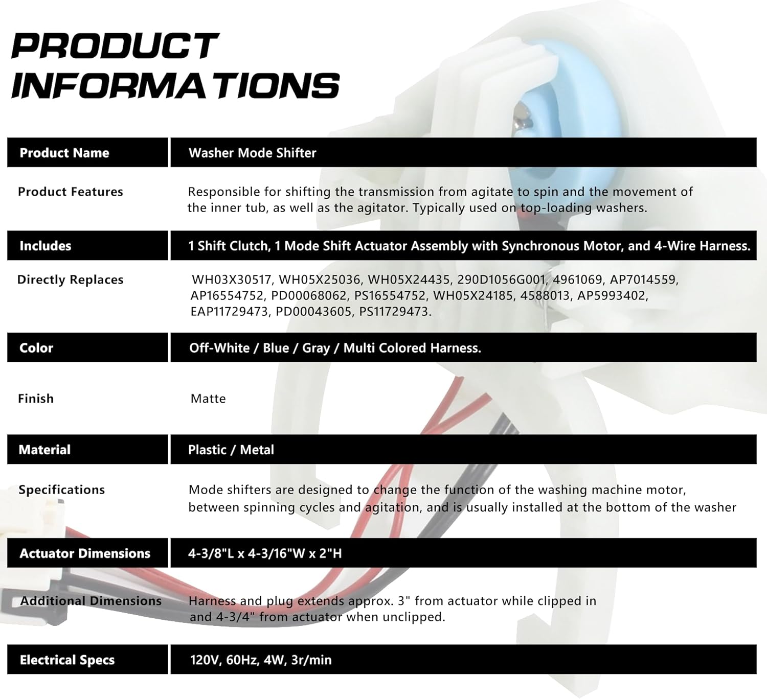 WH03X30517 Washer Shift Actuator, WH01X27538 Drive Belt, WH05X24185 Clutch, WH01X24434 Spring, WH03X32097 Transmission Drive Pulley And Nut Compatible with GE Washing Machine Parts Set 5PCS