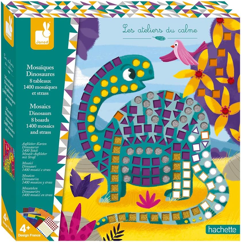 Janod - from 4 Years Old - Creative Kit - Dinosaur Mosaics - Calm Workshops - Creative Leisure - Dexterity and Concentration - J07903