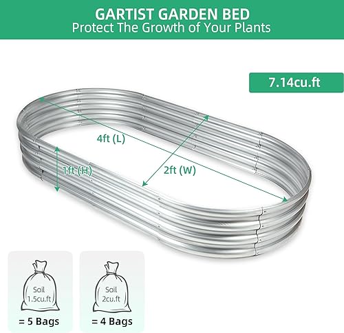Miniatura 7 de Kit de cama de jardín elevada galvanizada de 4 x 2 x 1 pies, herramientas de montaje libre, camas elevadas gruesas para jardinería, maceta ovalada