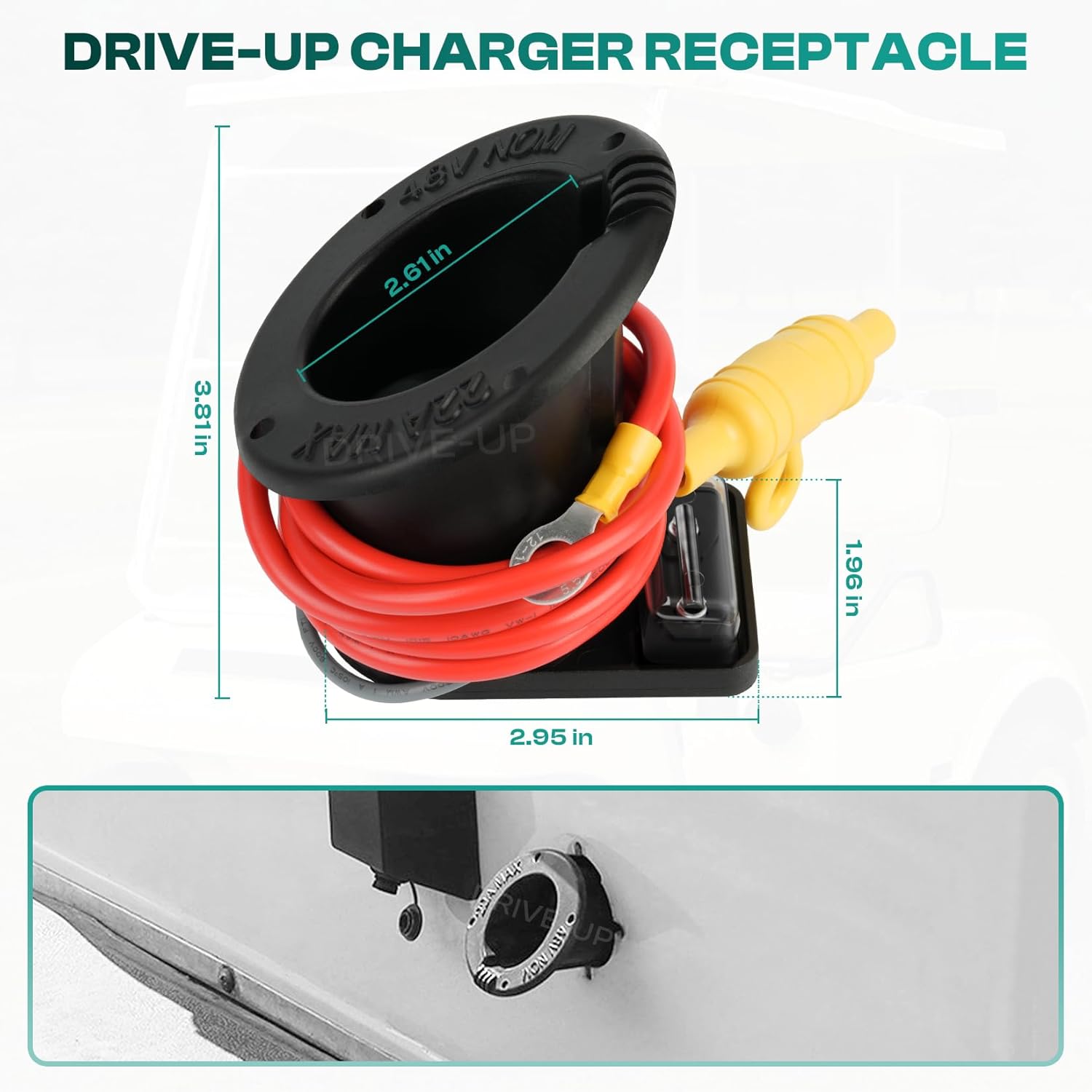 DRIVE UP 48V Club Car Charger Receptacle Charger Plug for Club Car DS Modes, Golf Cart Charging Port with Cord and Club Car Plug OEM 101828901 101802101