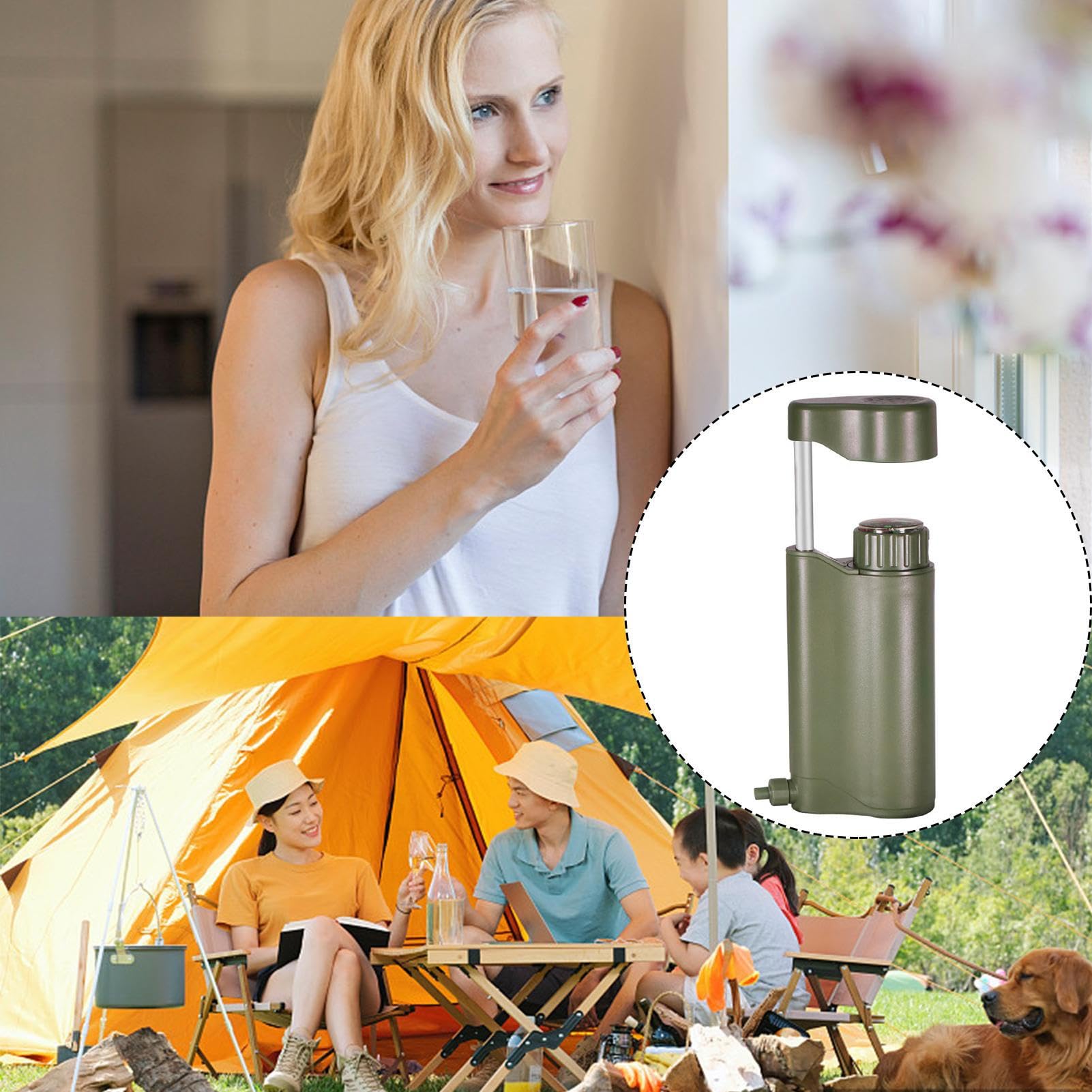 Filtro de agua con bomba manual portátil, purificador de agua | Supervivencia del agua de camping a 6 grados 0,01 ?m, d