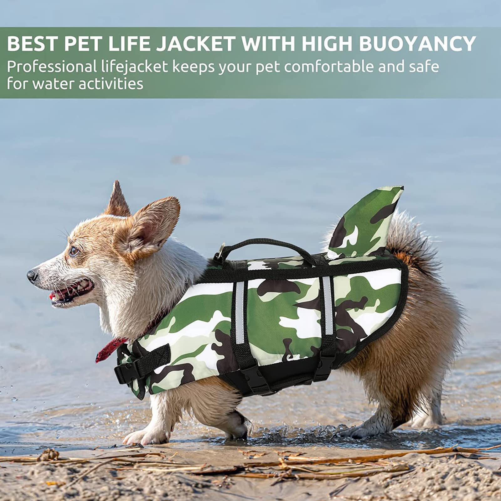 Gilet De Sauvetage pour Chien avec Aileron De Requin, Gilet De Flottaison Réglable pour Animal De Compagnie avec Bandes Réfléchissantes Et Poignée De Sauvetage, Gilet De Sauvetage,C,XXL