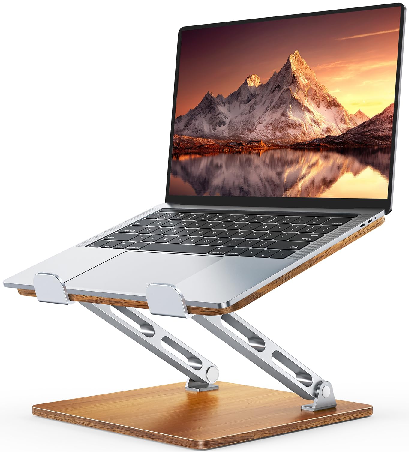 CIRYCASE Aluminium & Bois Support Ordinateur Portable à Double Barre | Laptop Stand Réglable, Rehausseur PC Portable Bureau Ergonomique Compatible avec MacBook, HP et Autres Laptops 10 à 16 Pouces