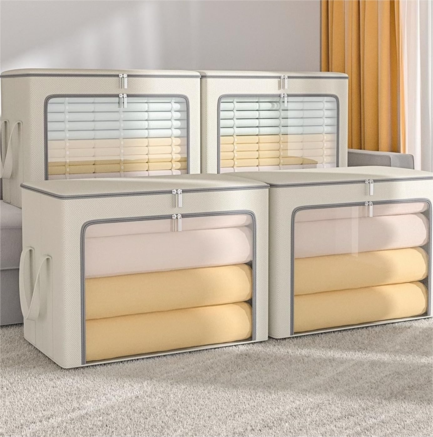 Storage Bag for Clothes Bedding Clothes Storage Bags Under Bed Box with Zips Foldable with Clear Window for Bedding Storage Container(G,50 * 30 * 40cm)