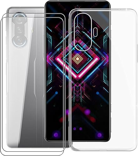 Funda de teléfono para juegos Redmi K40 (6.67 pulgadas), con 2 películas protectoras de vidrio templado, carcasa de TPU suave transparente ultrafina