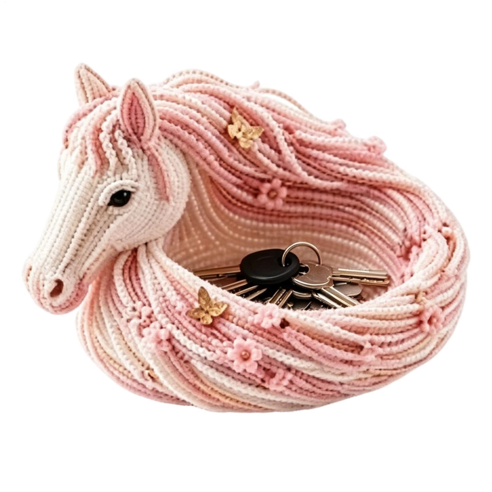 Plat de rangement pour clés en forme de cheval blanc en perles