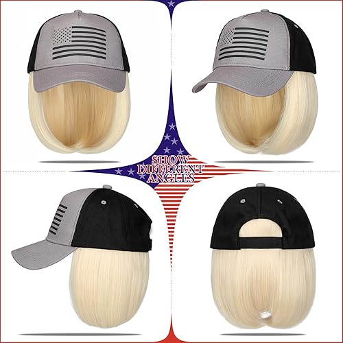 Miniatura 2 de Sombrero de bandera estadounidense con extensiones de cabello, peluca de bandera de Estados Unidos, ajustable, recto, corto, 14 pulgadas, sintético,