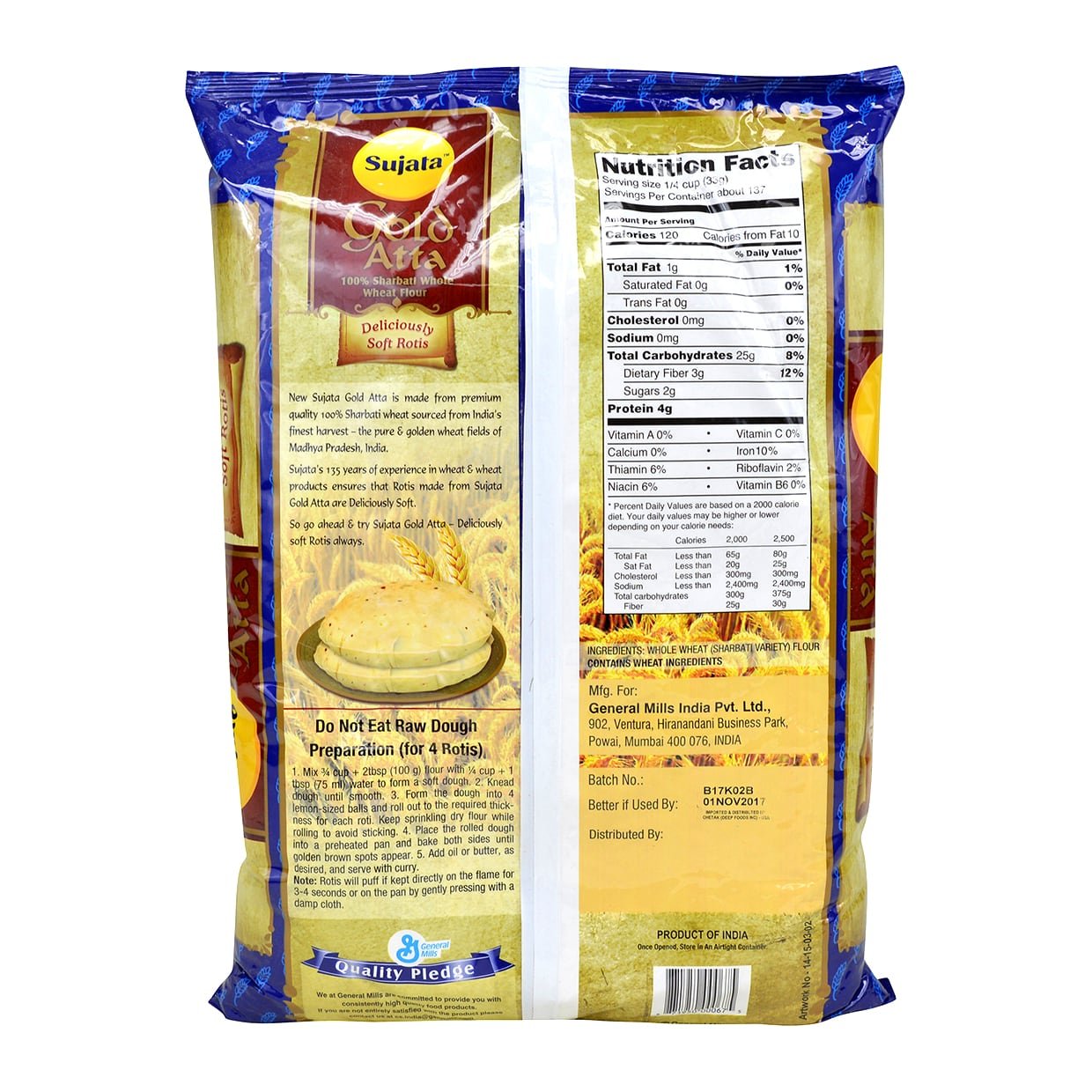 Sujata Gold Sharbati Whole Wheat Flour, 10 Pound