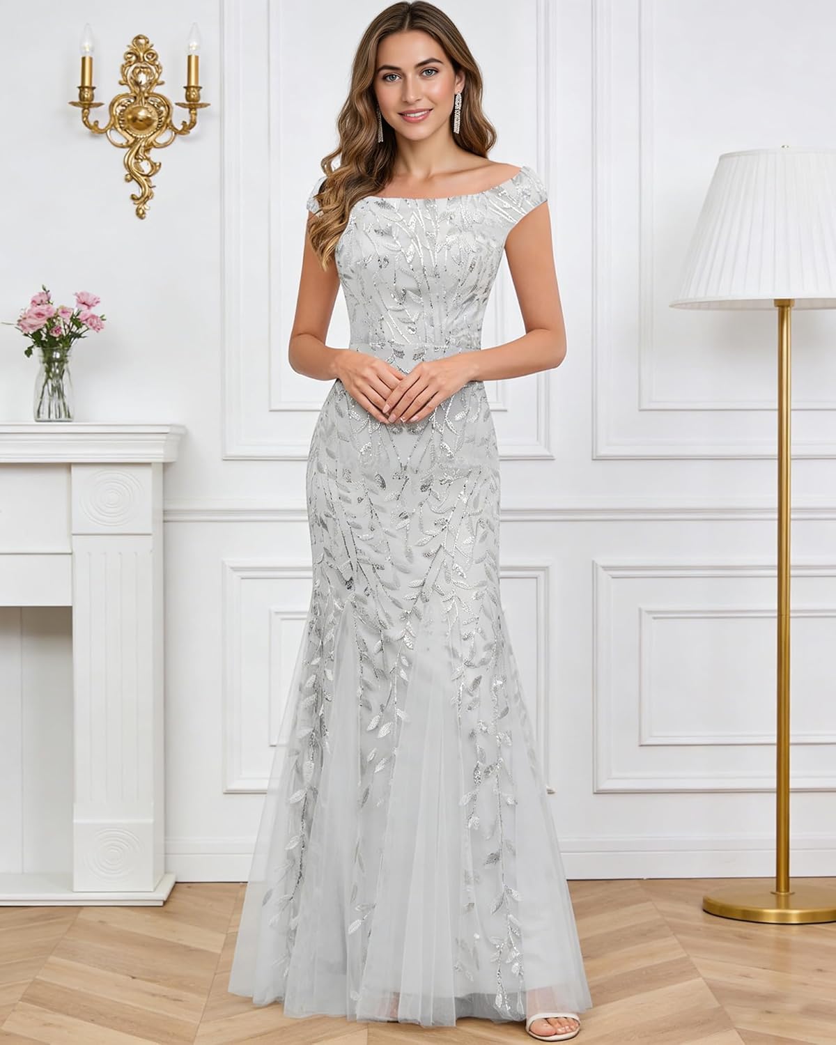 Tulle Mother of The Bride Dresses - Sequin Off The Shoulder Long Mermaid Formal Evening Dress for Women - Image 2