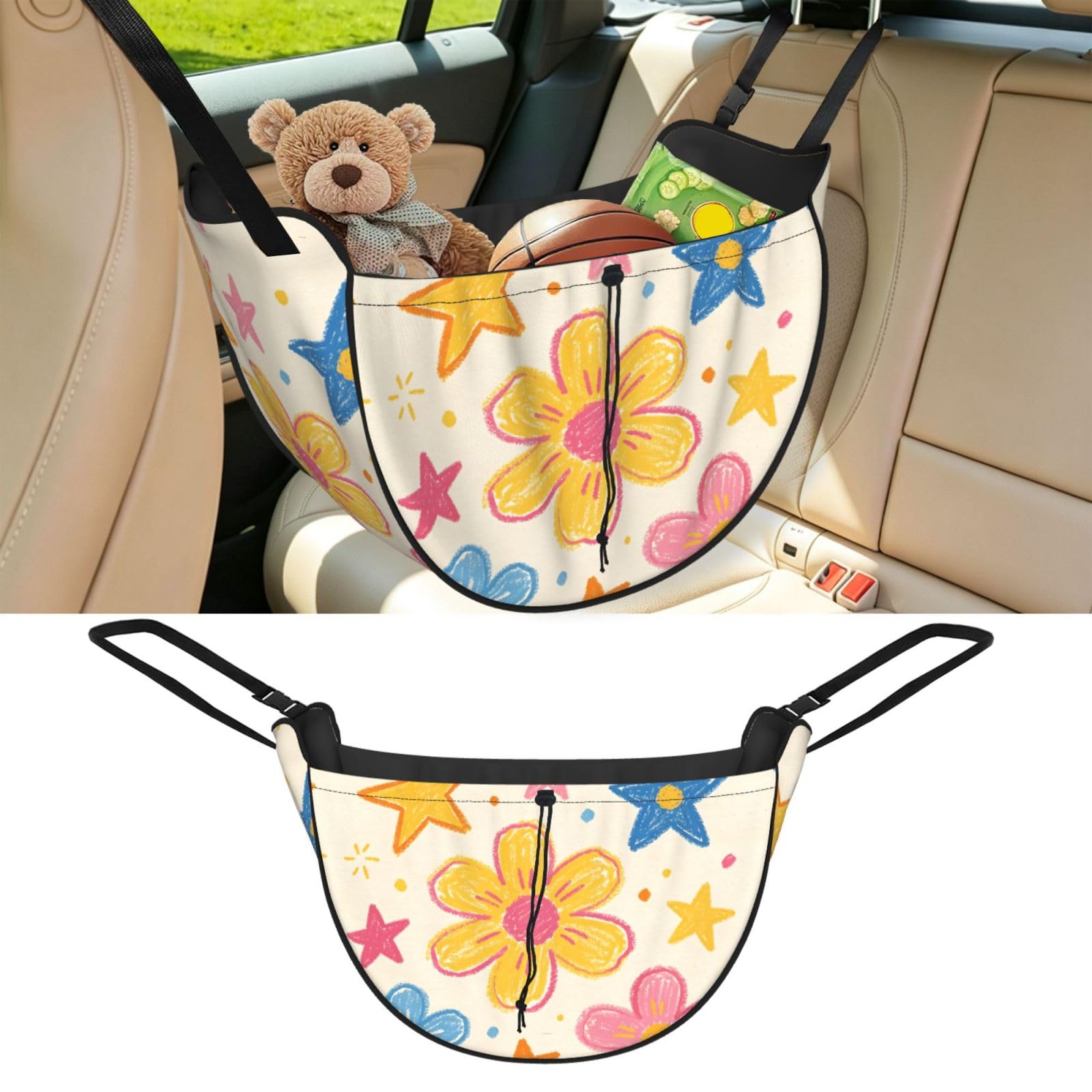 Cntdbu Black Crayon Doodle Art Car Seat Organizer-Backseat Storage Bag For Travel