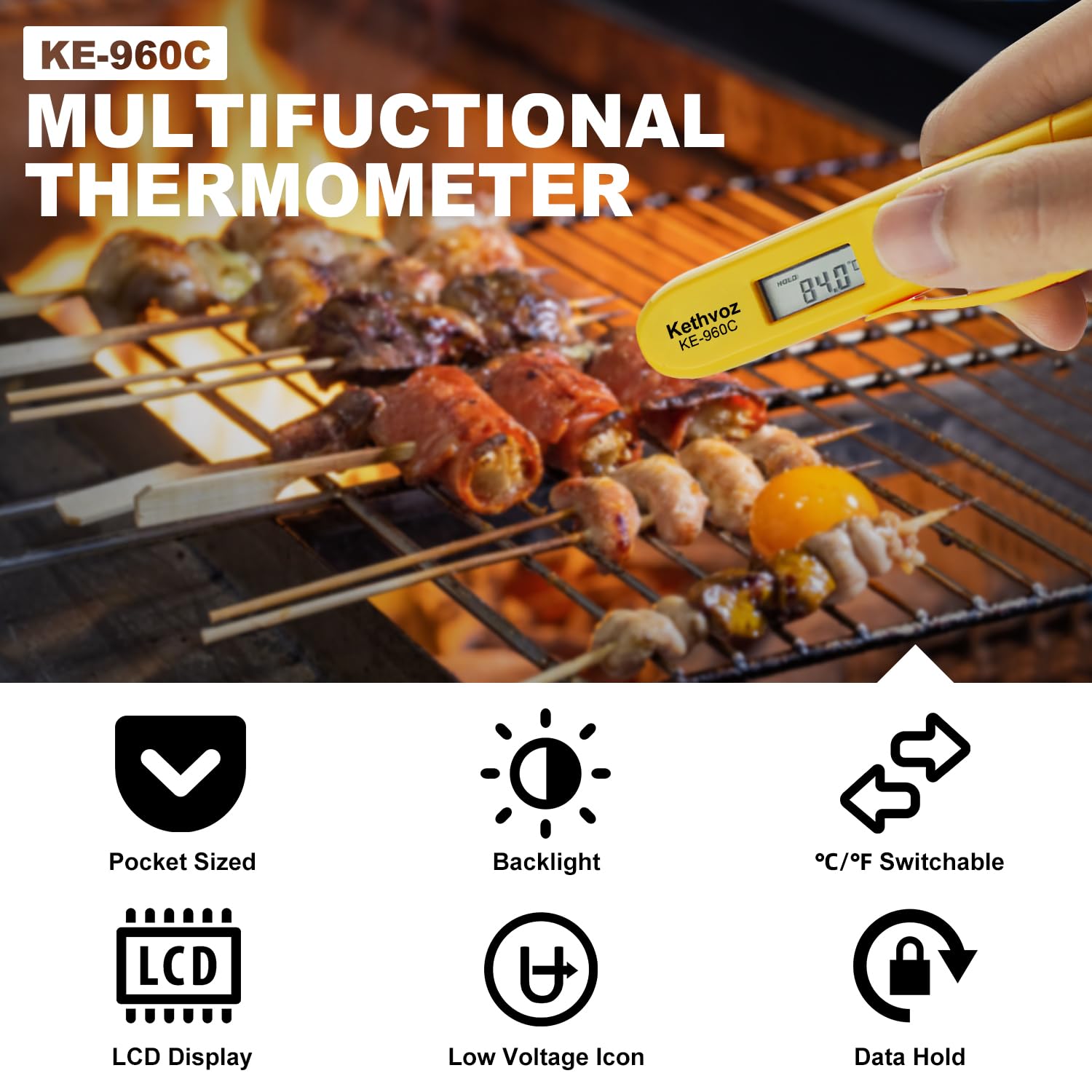 Thermomètre Infrarouge Sans Contact Mini, Kethvoz Stylo Thermometre Surface Portable avec Clip Poche, -30°C~275°C, pour Cuisine/Alimentaire/Patisserie/Chocolat/Viande/Barbec (2 lot de)