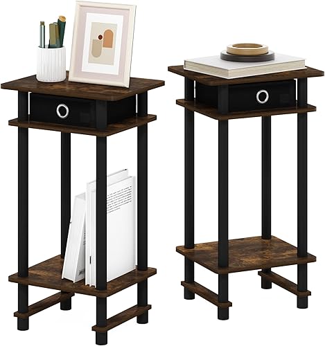 Miniatura 7 de Furinno Turn-N-Tube - Mesita de noche lateral de extremo alto con cajón de contenedor, 1 paquete, pino ámbarnegronegro