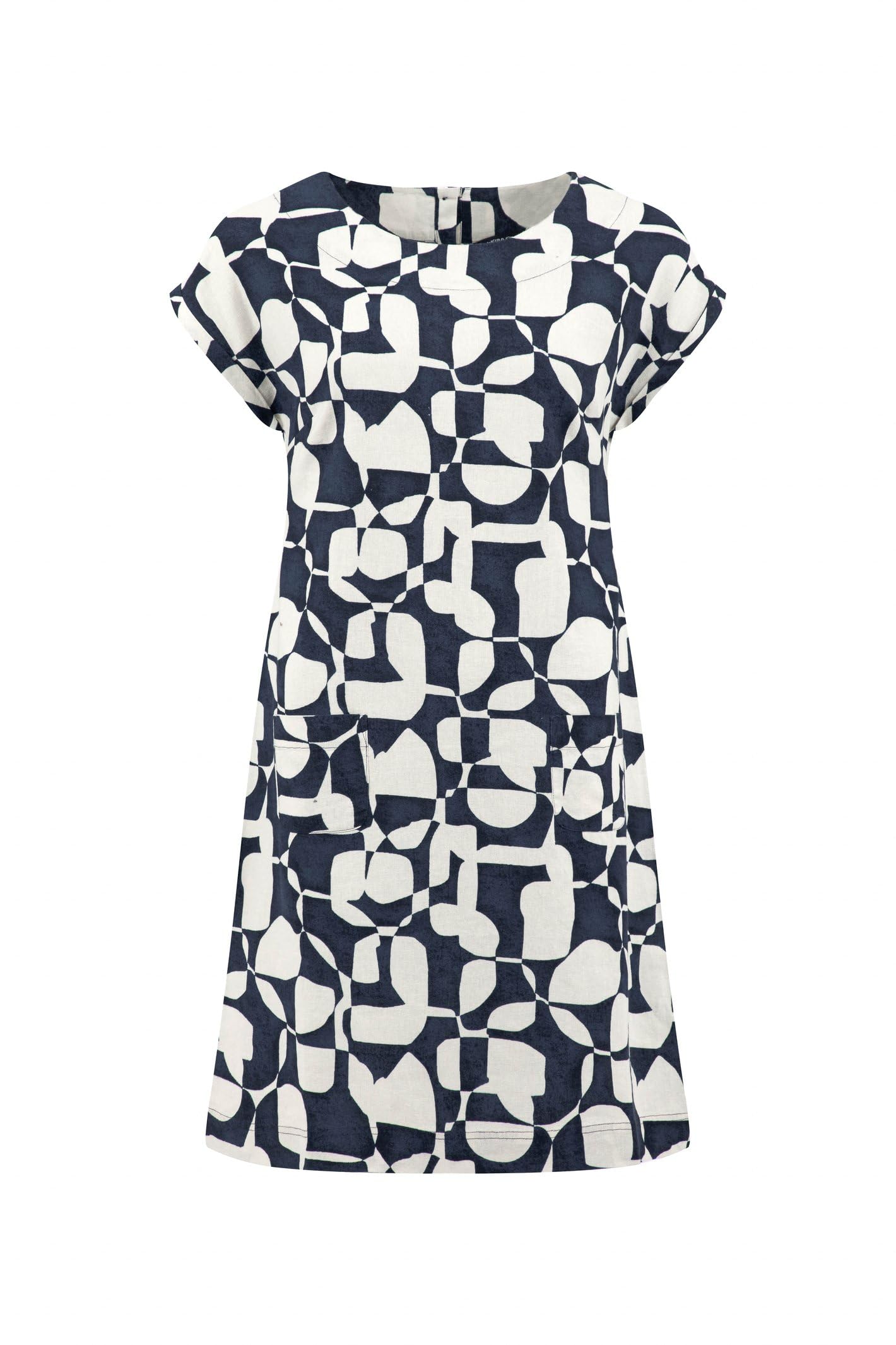Weird Fish Women's Mid Navy Orlando Printed Linen Rich Shift Dress In | : Size 8