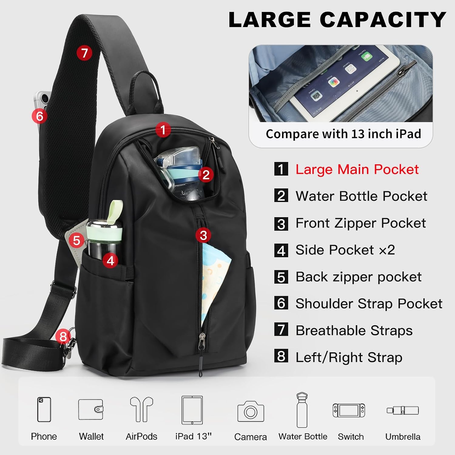 Anti Theft Sling Bag Sling Backpack Crossbody Shoulder Bag for Men Women Traveling Cycling Hiking Daypack | Anti Theft