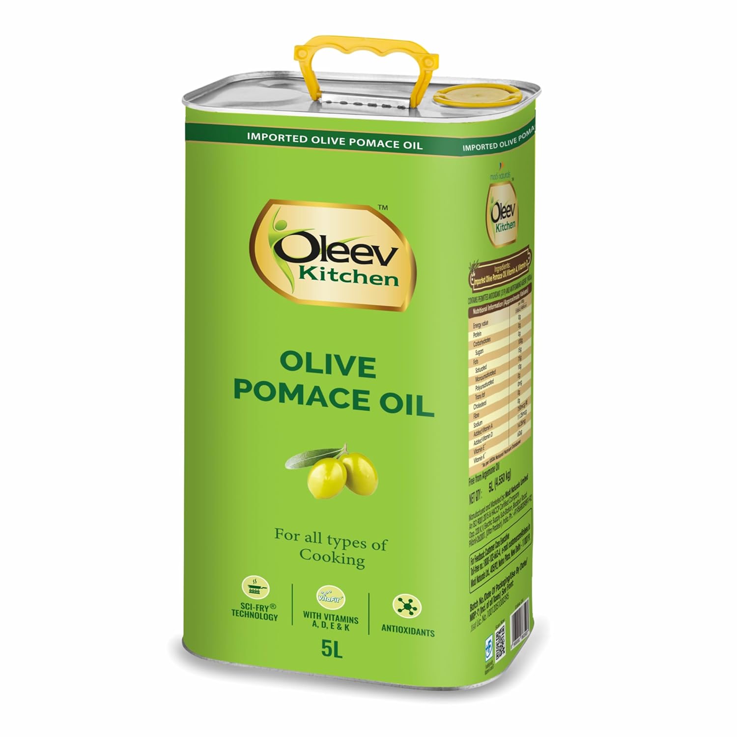 Oleev Kitchen Olive Pomace Oil ||Rich In Mufa & Vitamins A, D, E,K || 100% Olive Oil || Frying, SauteIng, Grilling & More || Everyday Indian Cooking Olive Oil – 5L Tin..