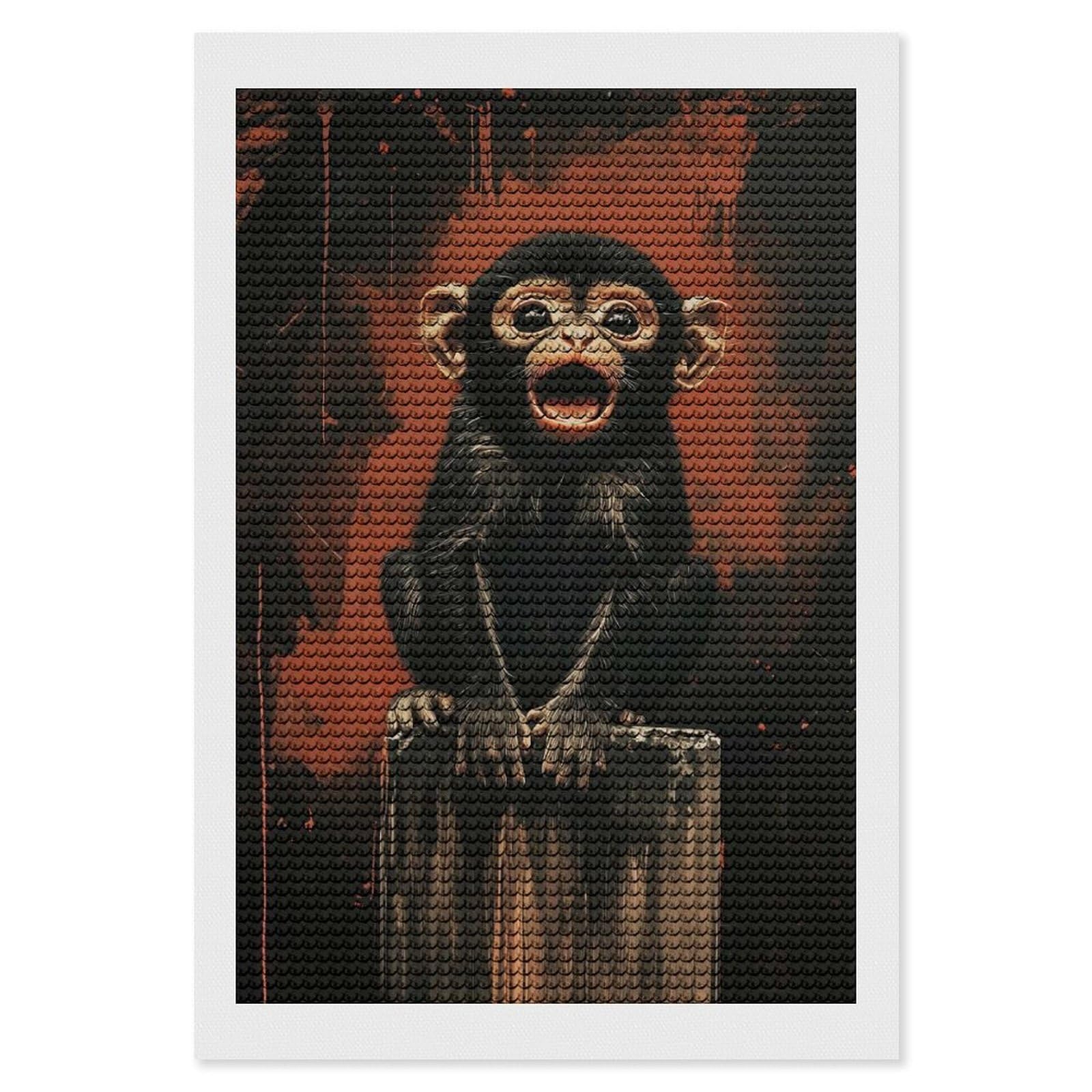 Junmoney Surprised Monkey Portrait Diamond Painting Kit 8"x12", Festive Craft Gift, Bedroom Decor, Full Kit Included, Creative Gift Idea