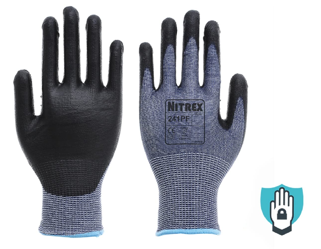 NITREX Unigloves 241PF Lot de 10 paires de gants résistants aux coupures, revêtement en polyuréthane avec doublure résistante aux coupures, bleu/noir