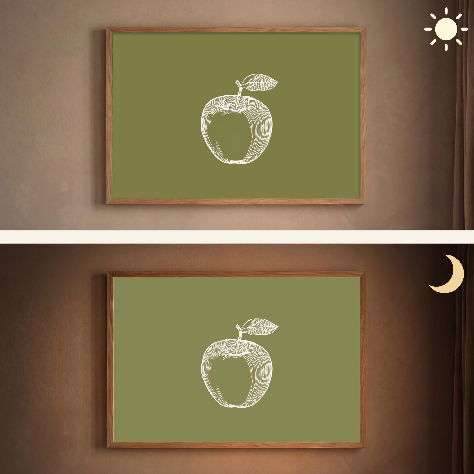 Wandleuchte Nachtlicht 90x60 cm Aufladbar Dimmbar Innen Nachtlampe Wandmontage LED Wandlampe Nachttisch Wall Lamp Licht Wand Strichzeichnung - Apfel - Olivgrün - Blatt