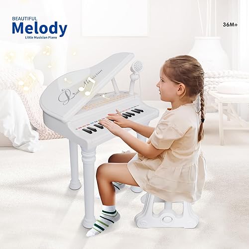 Vista 25 de Love & Mini - Piano/teclado de juguete para niños de 3 a 5 años como regalo de cumpleaños, con 24 teclas, color rosa; instrumento musical de juguete