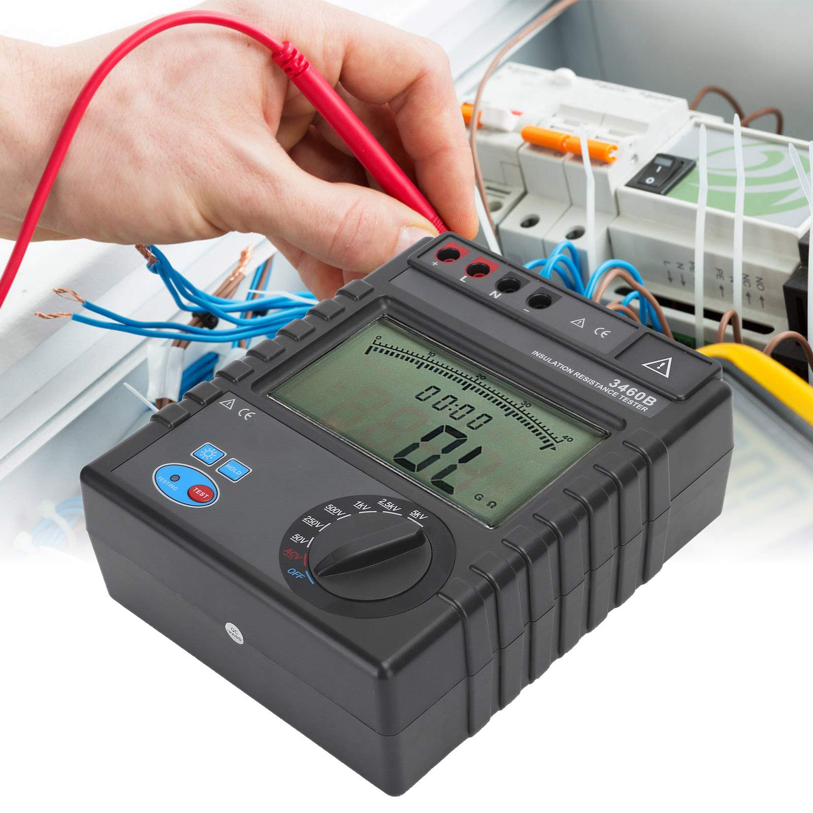 Tester Della Resistenza di Isolamento 1MΩ ~ 400GΩ, Megaohmmetro Digitale 50V-5000V, Misuratore di Resistenza Protetto, con Ampio Display LCD, per Misurare la Resistenza di Isolamento del Motore Elettr