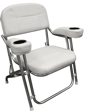 Wise 3367-784 Offshore Series Deluxe Folding Deck Chair with Stainless Steel Cup Holders, Brite White
